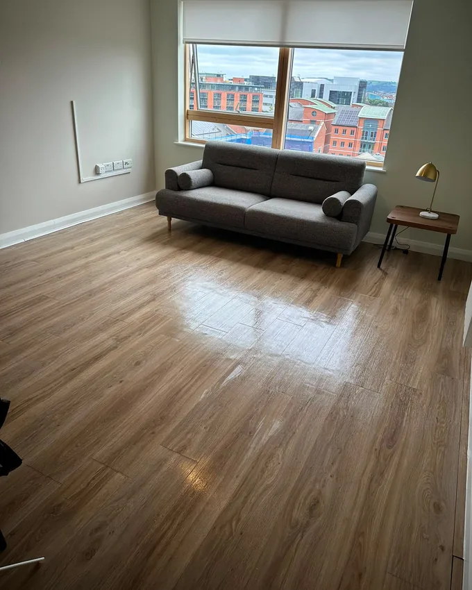 Bright living room with clean wood floor and clear surfaces